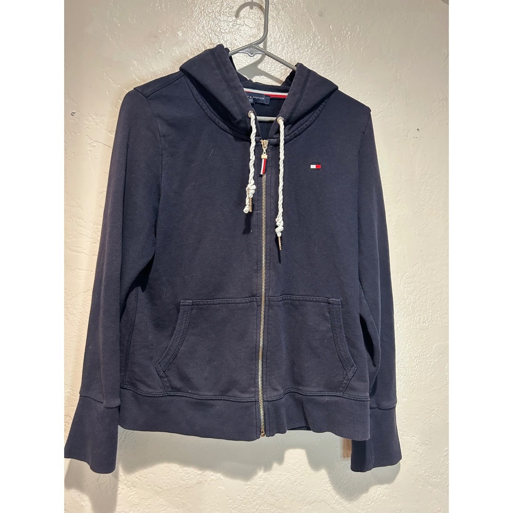Tommy Hilfiger Womens Navy Blue Full Zip Hoodie Sweatshirt Logo Size M‎